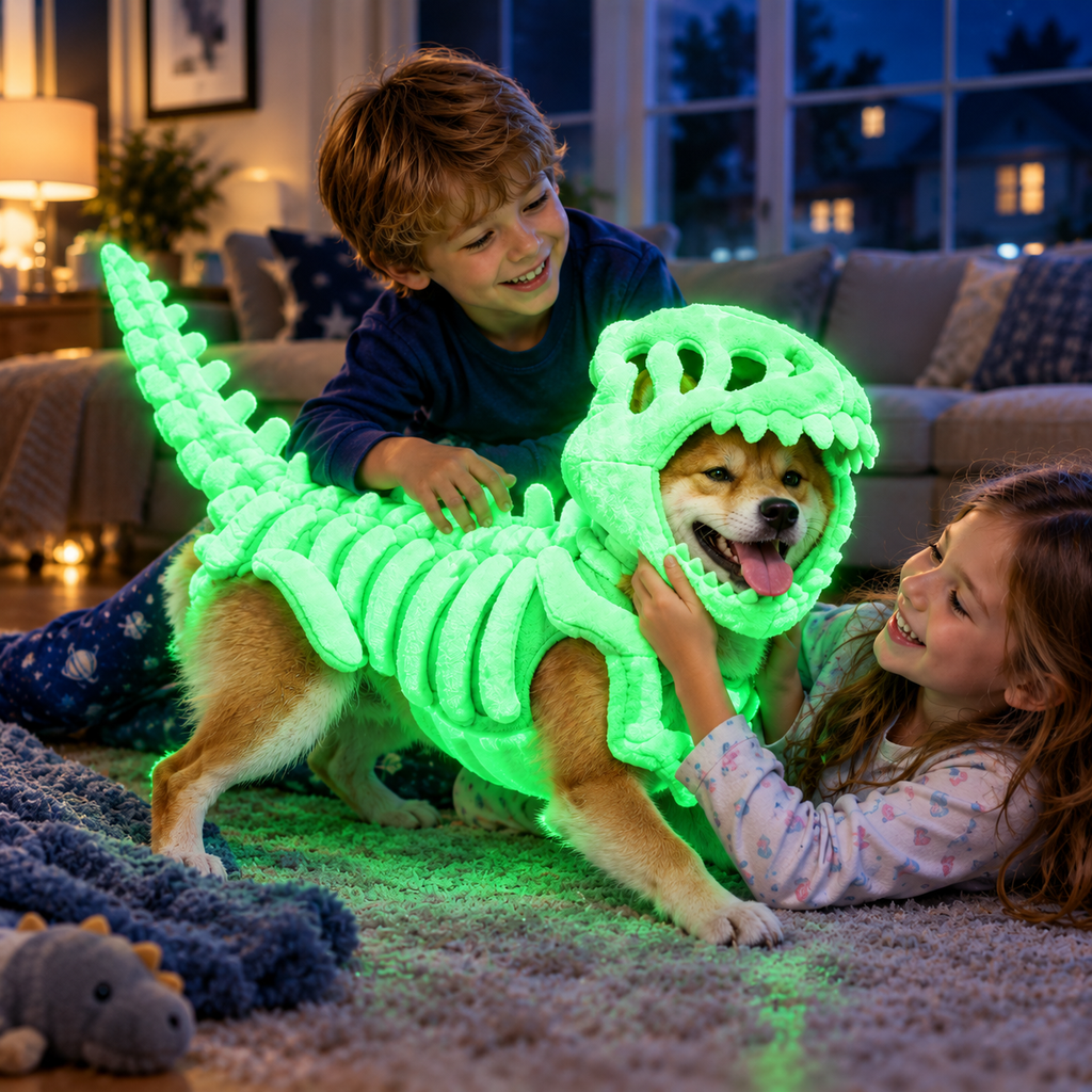 Dinosaur 3D Skeleton Costume Glow in Dark for Cats Dogs