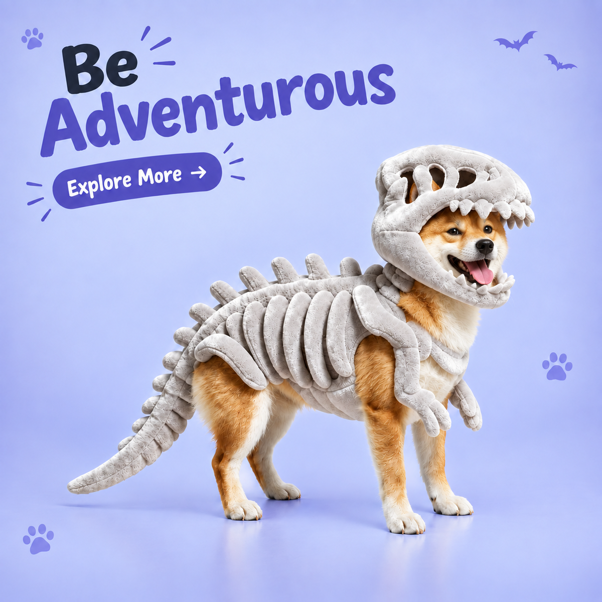 Dinosaur 3D Skeleton Costume Glow in Dark for Cats Dogs