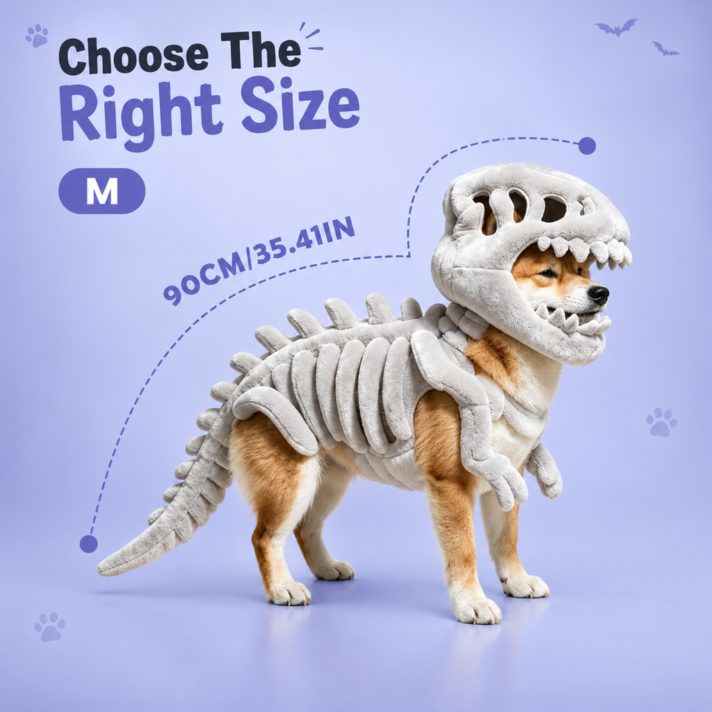 Dinosaur 3D Skeleton Costume Glow in Dark for Cats Dogs