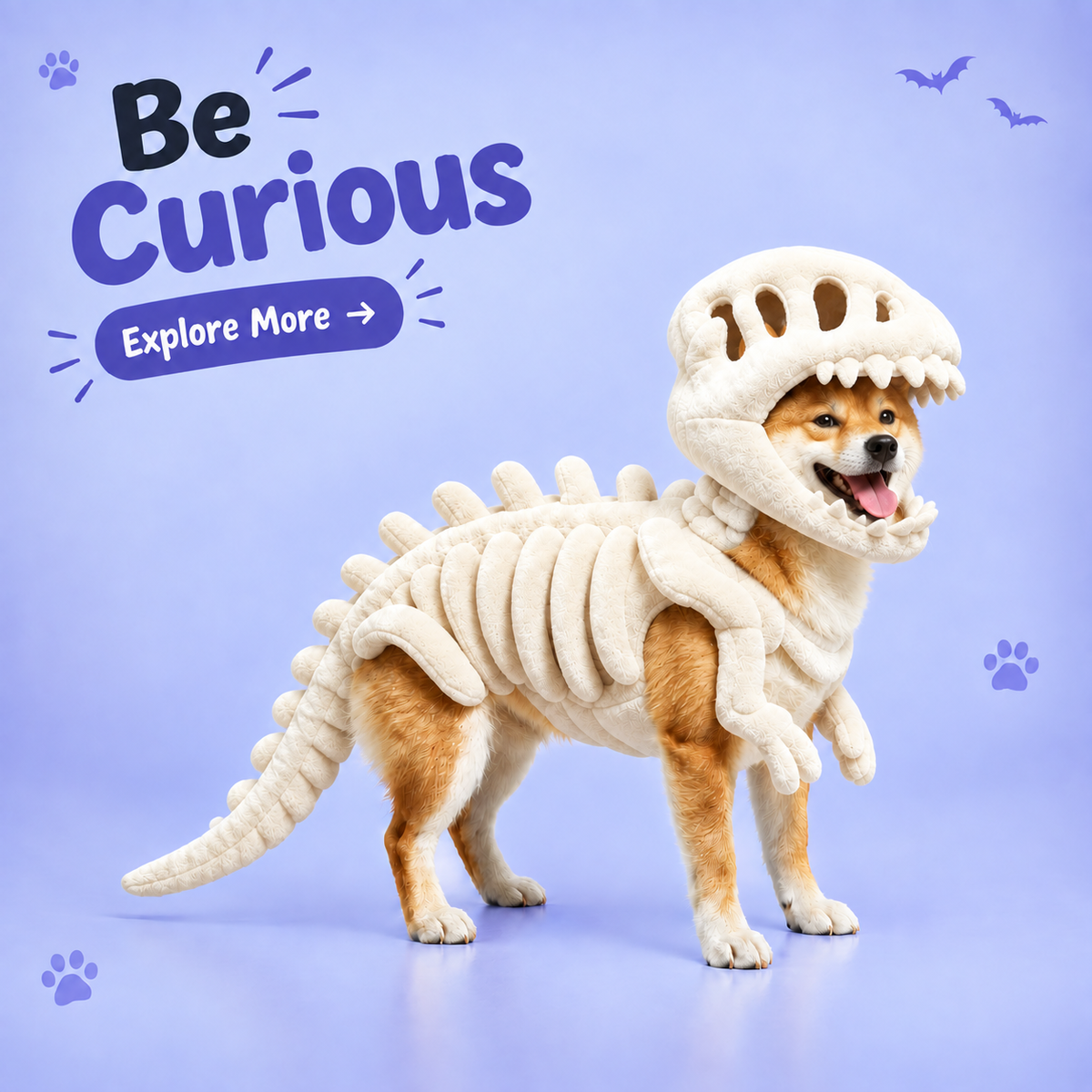 Dinosaur 3D Skeleton Costume Glow in Dark for Cats Dogs